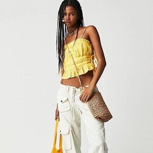 Free People Gabby Tube Top Yellow Tie Elastic Size Medium